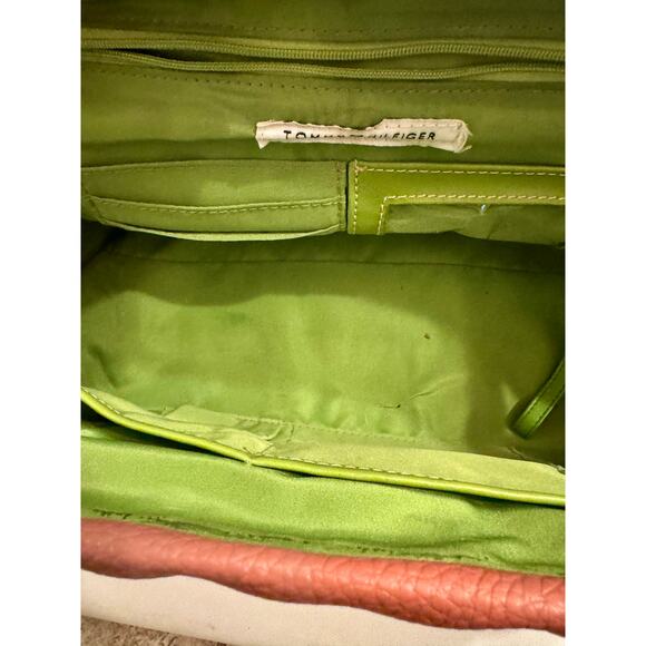 Tommy Hilfiger Pink/Green Shoulder Bag w/Charm Y2K Front Snap - Picture 8 of 9